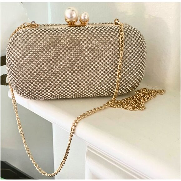 Evening Clutch Shoulder Bag Gold Purse Wedding Handbag Party Prom Bridal Gift - Picture 1 of 11